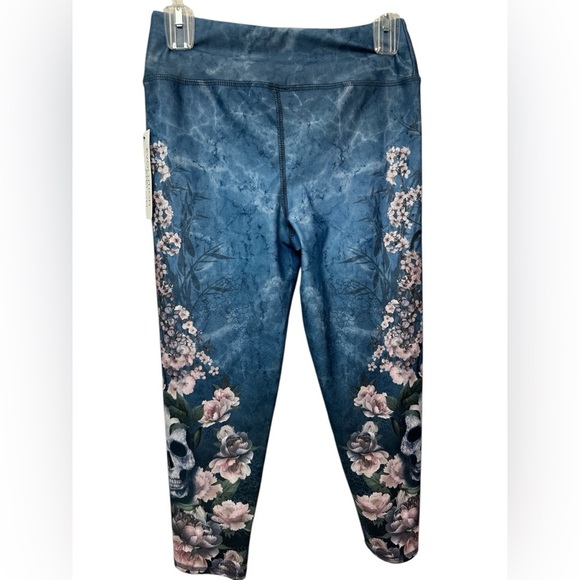 Evolution and Creation Floral Blue Skull Leggings NWT - Picture 2 of 9
